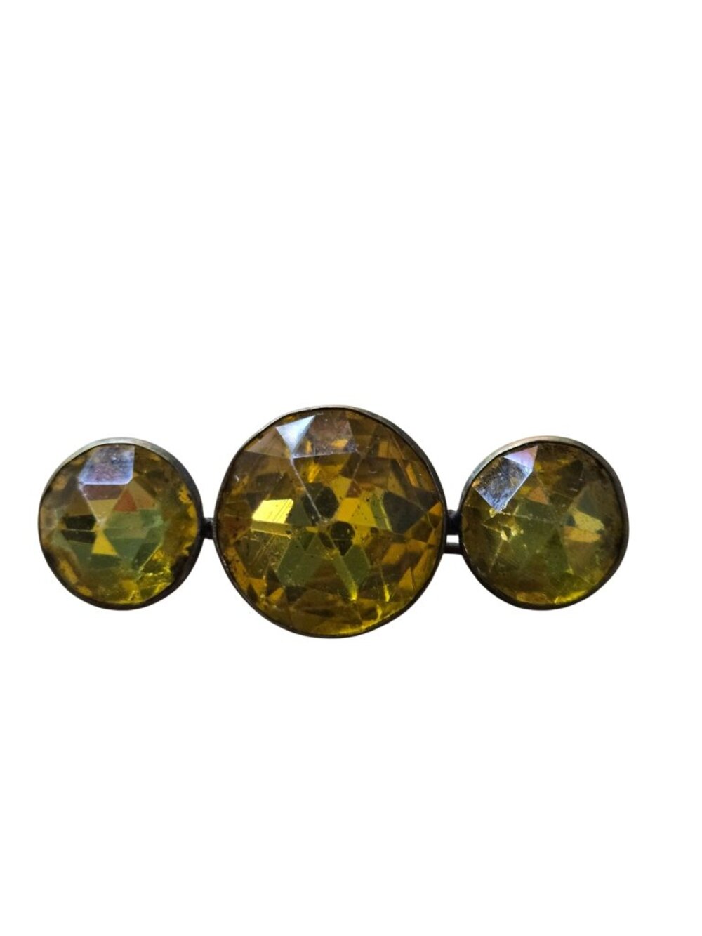 Antique Czech Gablonz Uranium Glass Brooch Bezel Set 3 Stone 1.75"x1"